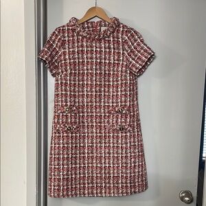 Elegant Tweed Dress in Pink and White